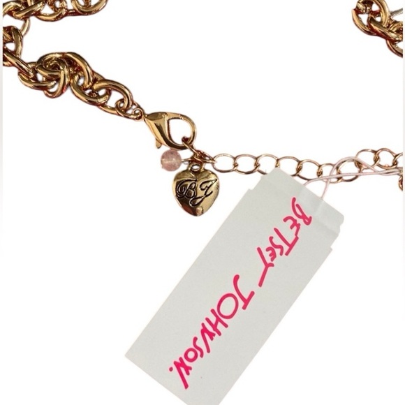 BETSEY JOHNSON Christmas Teddy Bear Pink Inlay Crystal Necklace Belly Charms NWT - Picture 9 of 9